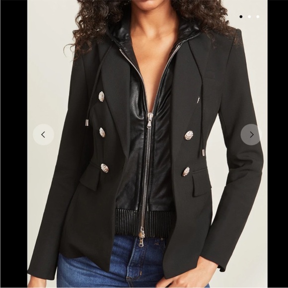 $295 RARE Veronica Beard Black Vegan LEATHER HOODIE DICKEY jacket insert - Picture 6 of 13